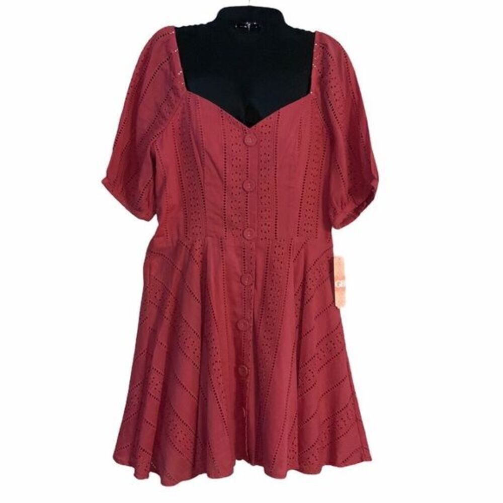 Gianni Bini Button Front Eyelet Dress Coral Size L Boho